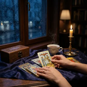 Kartu tarot The Lovers yang dibeberkan dalam tebaran bacaan asmara untuk hubungan soulmate dan twin flame.