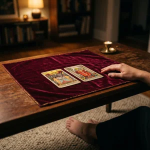 Die Tarotkarten Die Liebenden und Der Hohepriester nebeneinander bei einer Tarot-Legung zur Ehe.
