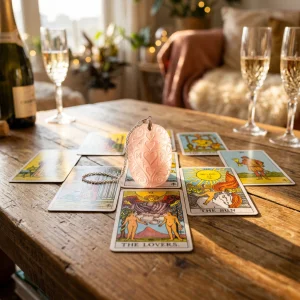 2027 annual love tarot spread featuring a hand-engraved crystal pendant love manifestation amulet