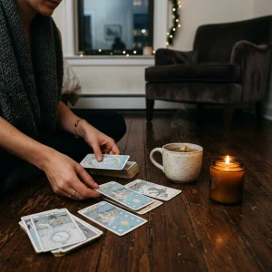 Tirage intuitif du Tarot Heaven and Earth disposé sur une table pour le Nouvel An