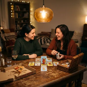 Tebaran pembacaan tarot pertemanan yang mudah disusun menggunakan set kartu tarot 78 lembar.