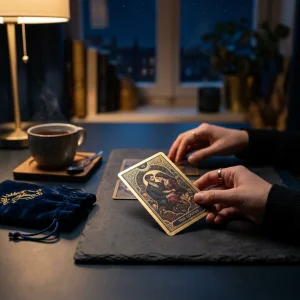 Mga Major Arcana tarot card na nakalapag para sa pagbasa tungkol sa pag-ibig, pag-aasawa, at hinaharap na makakaisang-dibdib.