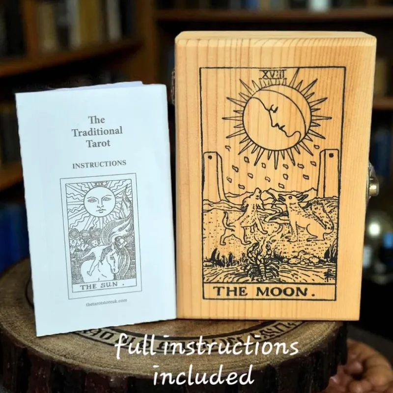 Classic Rider Waite Tarot Deck Set – 78 Card Traditional Tarot with Handcrafted Engraved Wooden Keepsake Box, Printed Guidebook & Metal Latch | Major & Minor Arcana Cards for Beginners, Divination, Witchy Decor & Spiritual Gifts