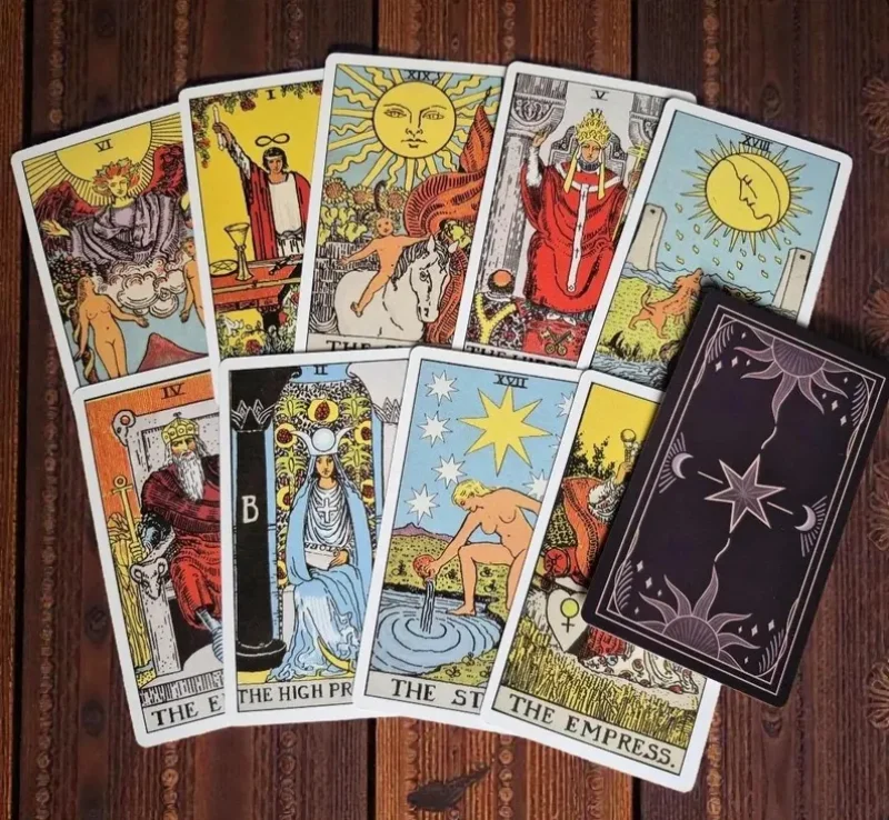 Classic Rider Waite Tarot Deck Set – 78 Card Traditional Tarot with Handcrafted Engraved Wooden Keepsake Box, Printed Guidebook & Metal Latch | Major & Minor Arcana Cards for Beginners, Divination, Witchy Decor & Spiritual Gifts