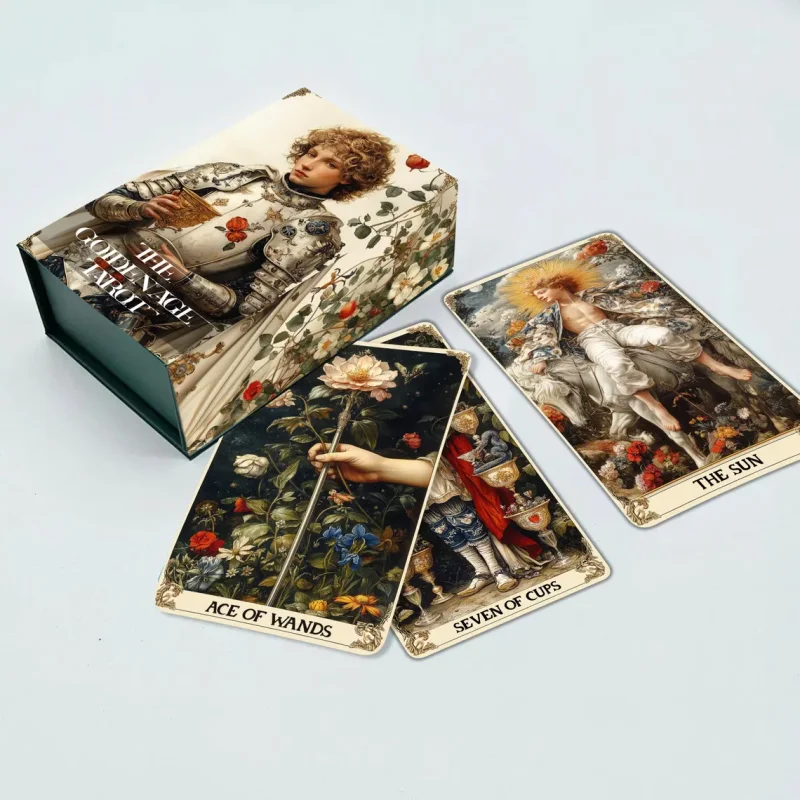 The Golden Age Tarot Deck – 78 Card Vintage Oil Painting Tarot Cards with Gold Foil Gilded Edges, Renaissance Fine Art Illustrations & Luxury Magnetic Keepsake Box for Tarot Reading, Divination & Collectors
